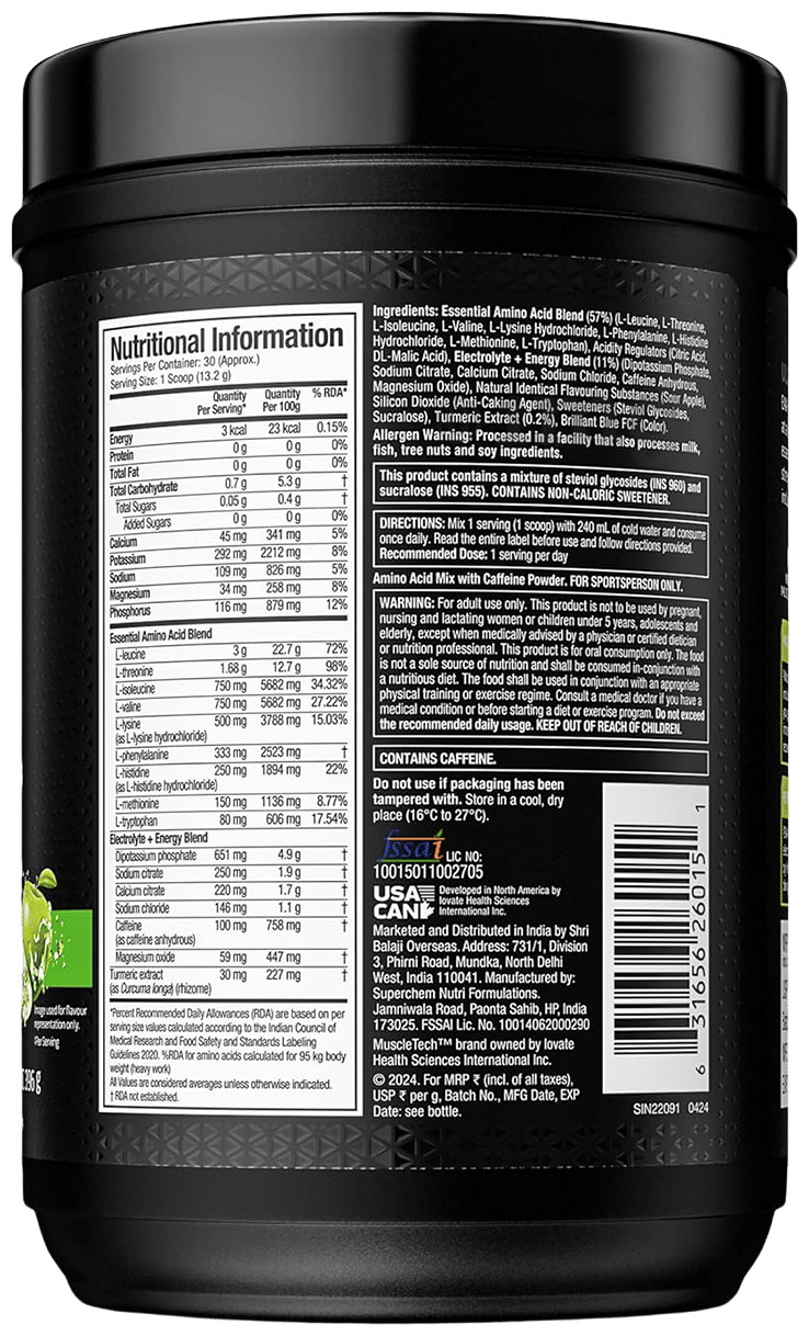 Muscletech EAA+Energy 396 Gm Sour Apple