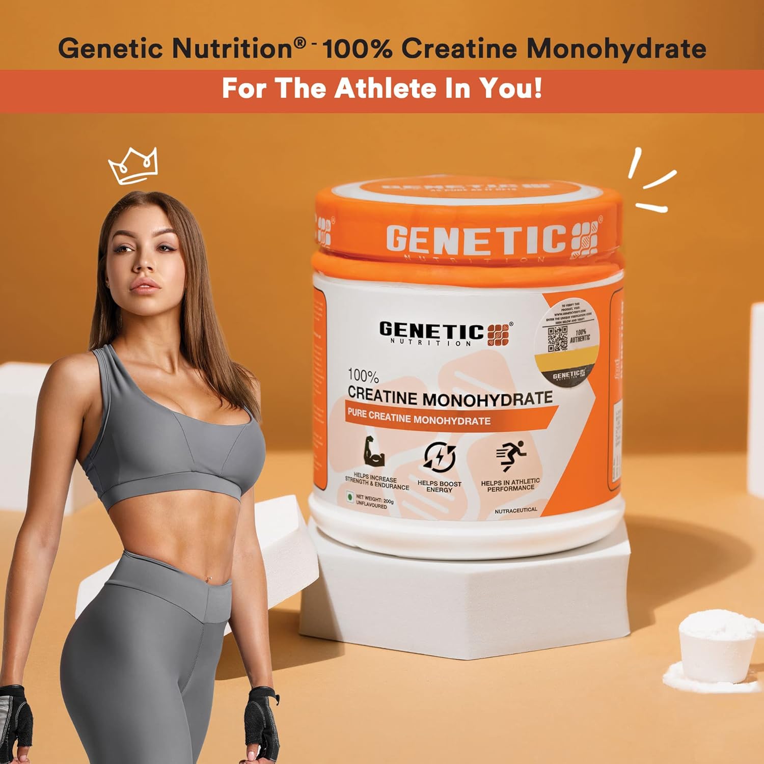 Genetic Nutrition 100% Pure Creatine Monohydrate Powder (Unflavoured)|Pure Creatine Monohydrate Supplement|Helps Increase Strength and Endurance,Helps in Athletic Performance and Boost Energy,200 GM : Amazon.in: Health & Personal Care