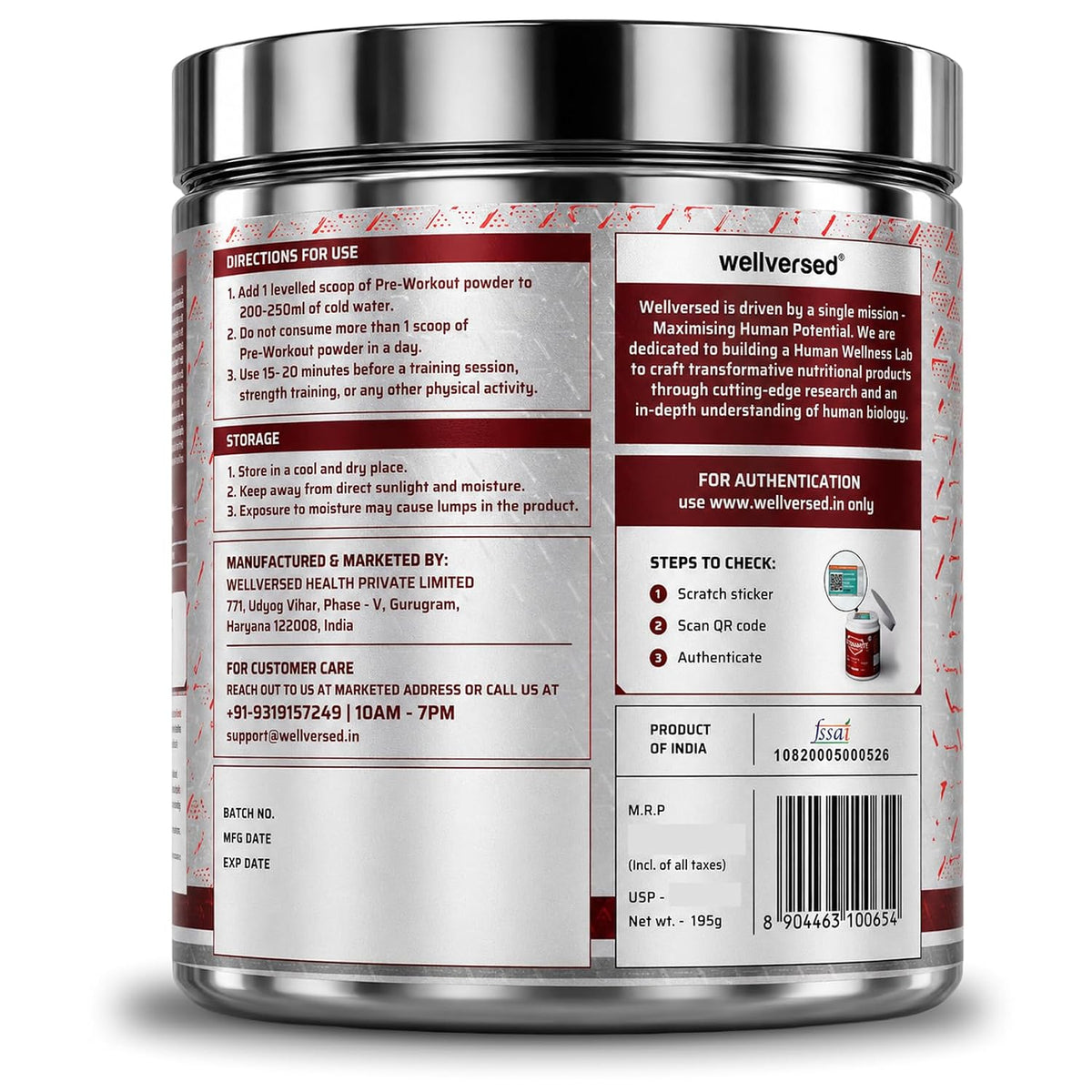 WELLVERSED DYNAMITE PRE-WORKOUT CAFFEINE FREE 195 GM AAM PANNA