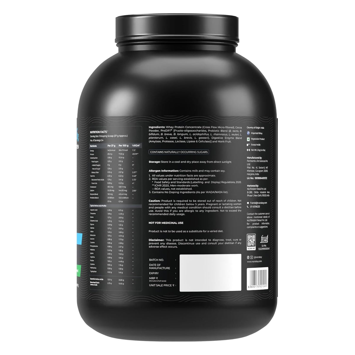NUTRABAY BIOABSORB WHEY PROTEIN 2 KG DARK CHOCOLATE
