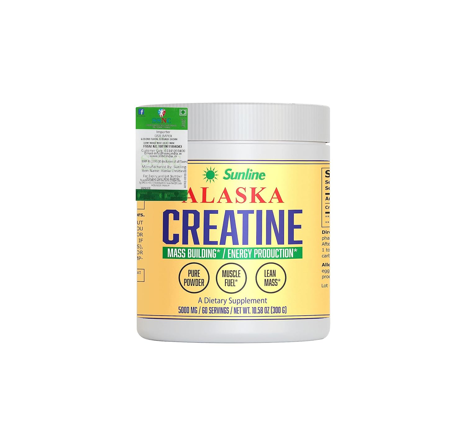 Sunline Alaska Creatine | Mass Building | Energy Production | 300Gram,60 Servings