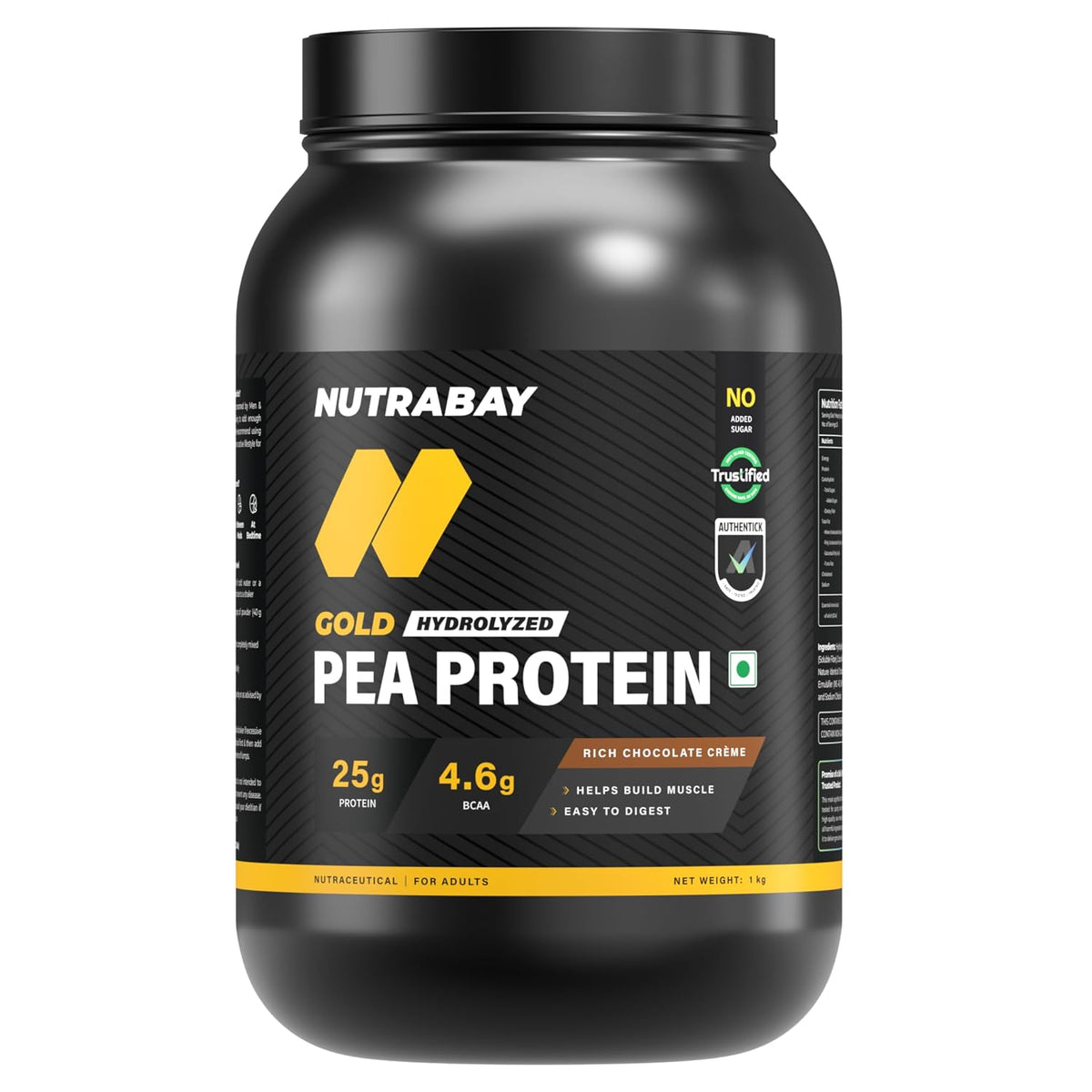 NUTRABAY GOLD HYDROLYZED PEA PROTEIN 1 KG RICH CHOCOLATE CREME