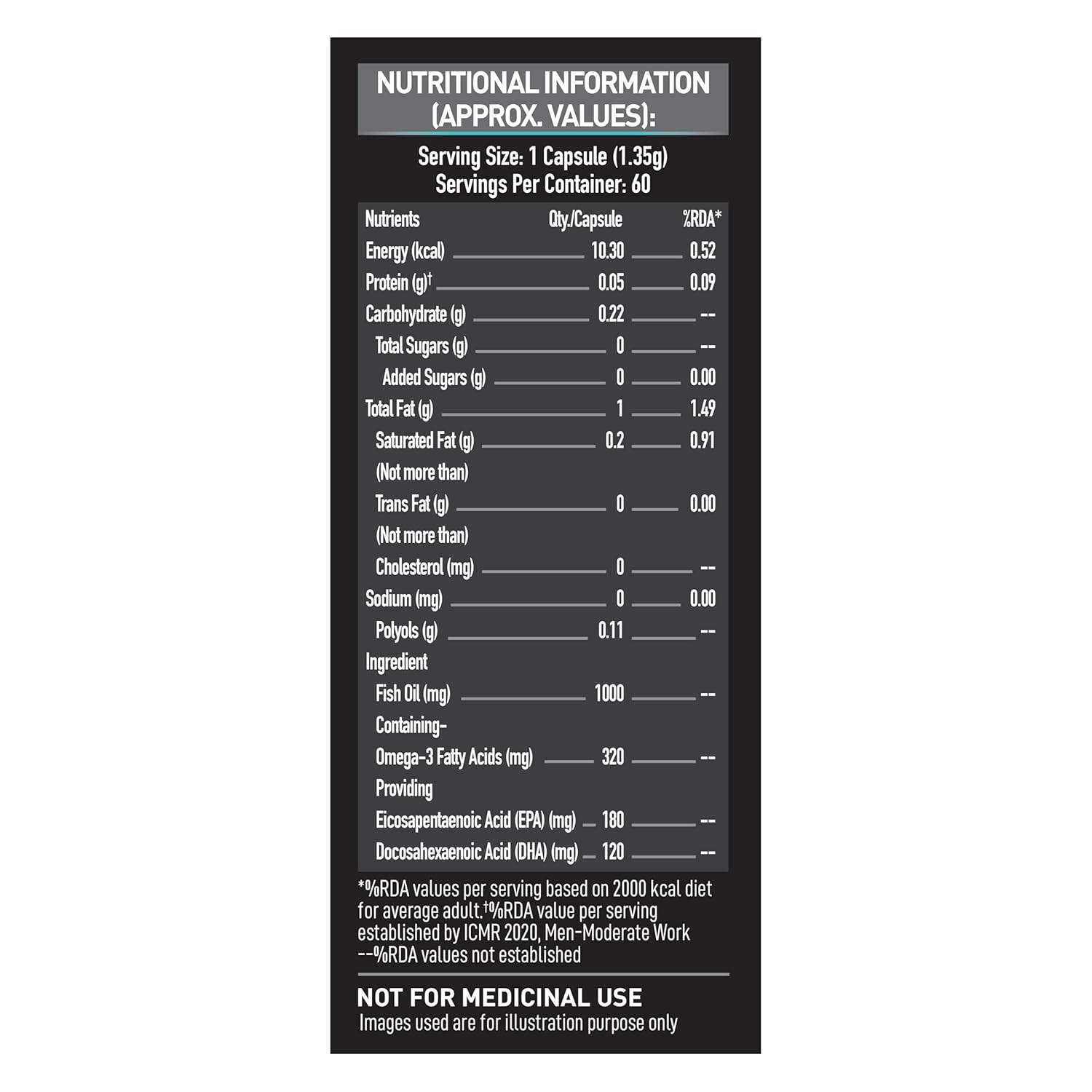MuscleBlaze Omega 3 Fish Oil (60 Capsules) | Trustified Certified for Accuracy & Purity | 1000mg Omega 3 with 180mg EPA & 120mg DHA