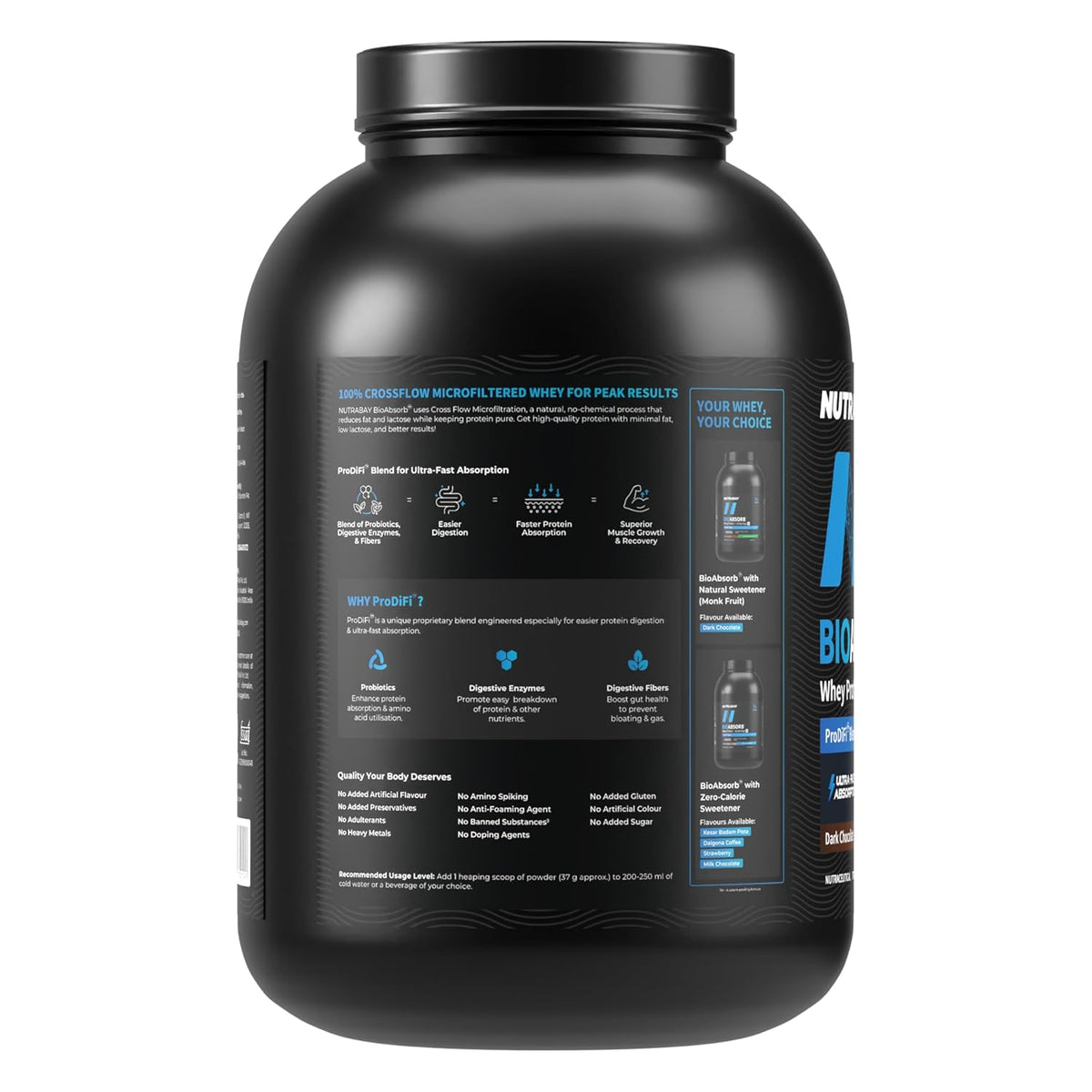 NUTRABAY BIOABSORB WHEY PROTEIN 2 KG DARK CHOCOLATE