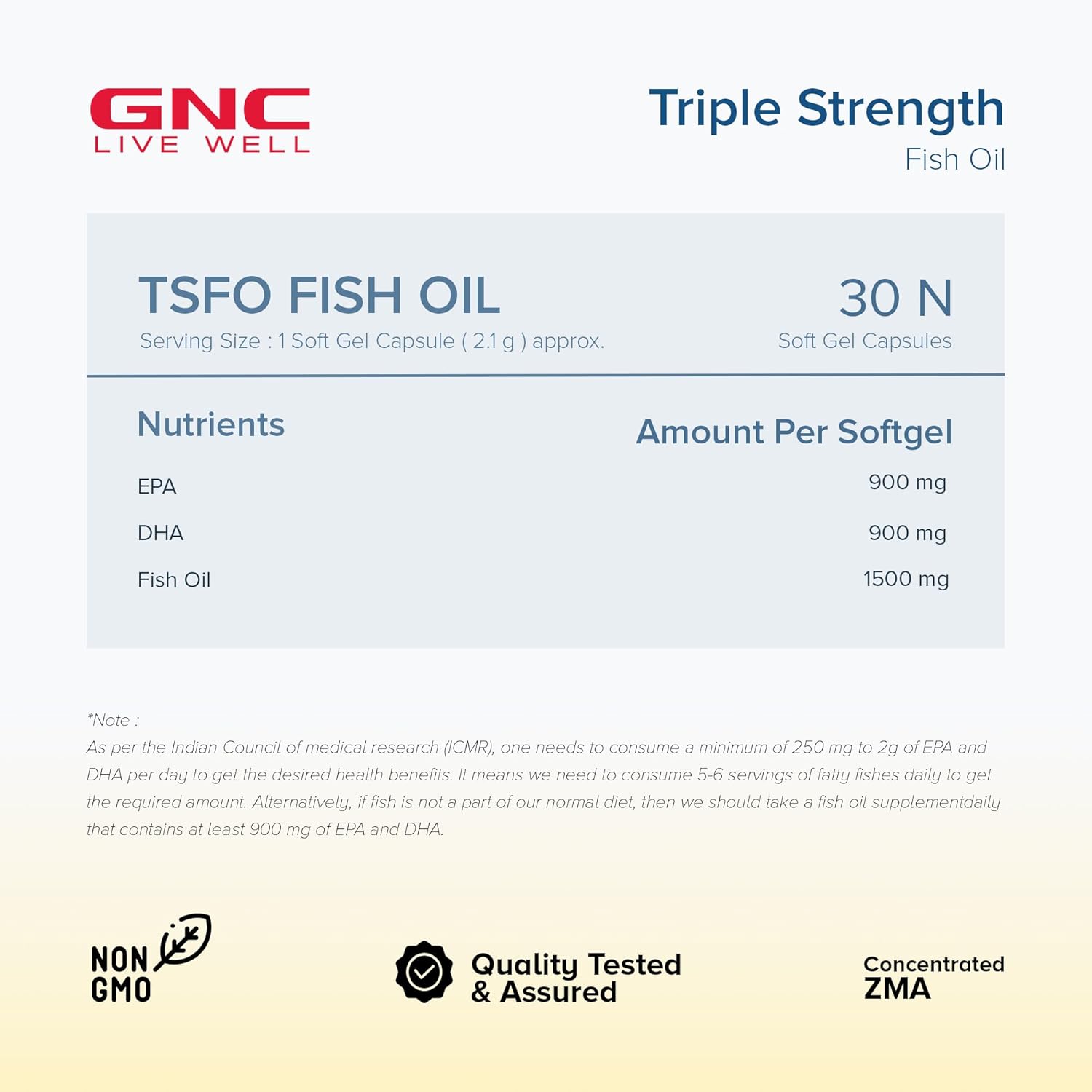 GNC Triple Strength Fish Oil 1500mg Omega-3 with 900mg EPA & DHA | 30 Softgels | For Heart, Healthy Cholesterol, Joint Comfort, Focus & Vision | Enteric-Coated for No Fishy Aftertaste |USA Formulated
