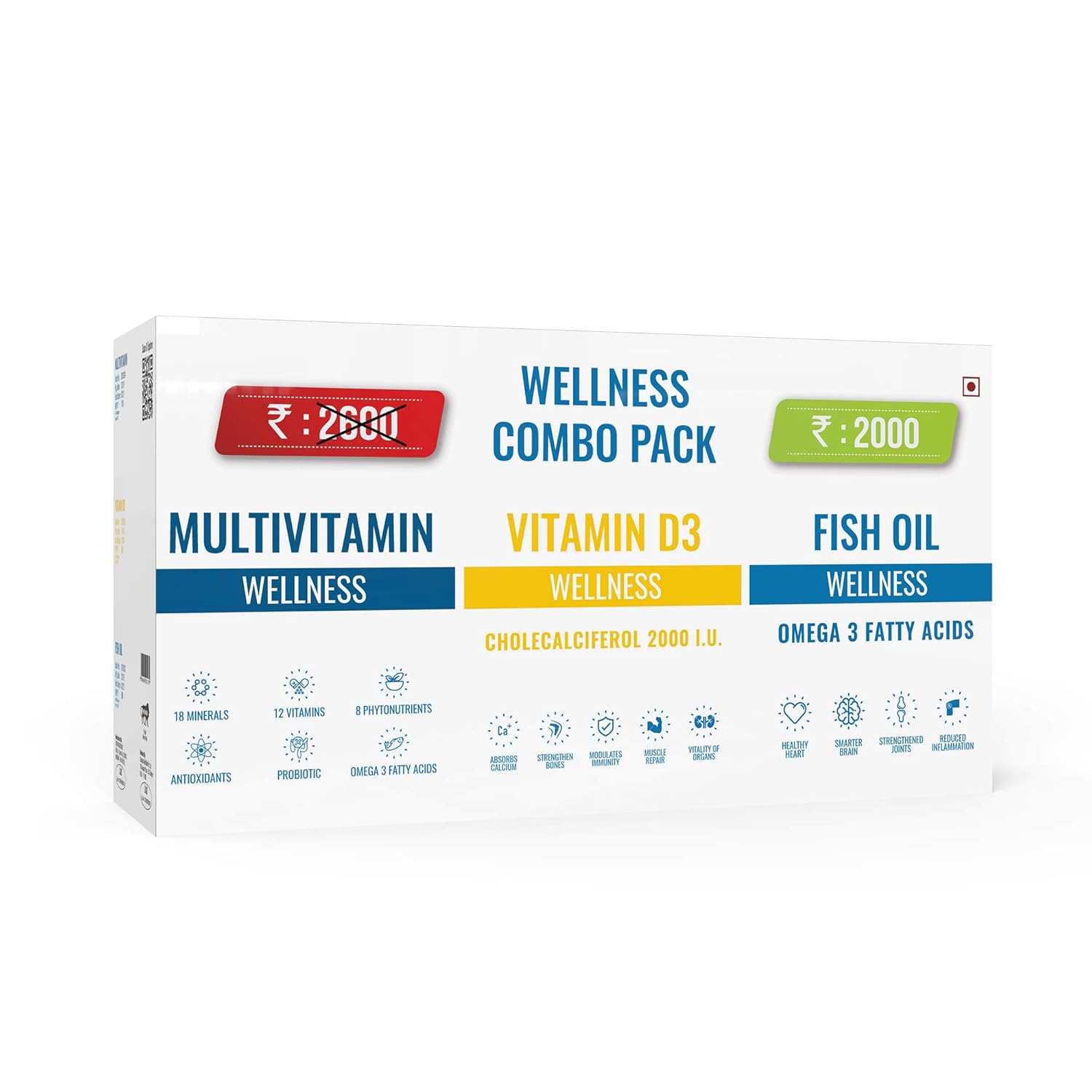 Steadfast Nutrition Wellness Combo Nutrition Pack for Stronger Bones, Improves Sleep Quality, Powerful Antioxidant, Healthy Hair and Skin (Multivitamin + Fish oil + Vitamin D3)