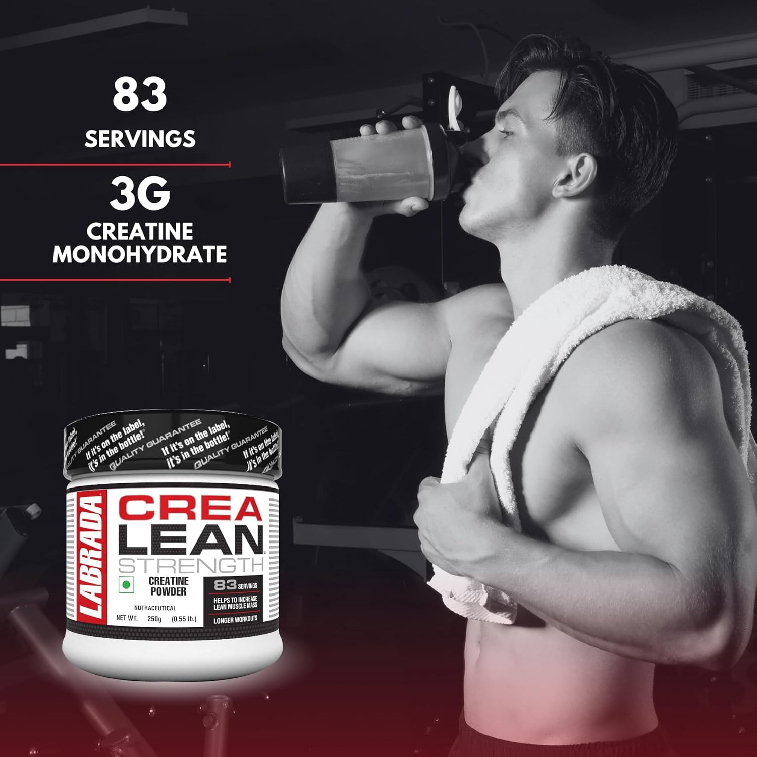 Labrada CreaLean Powder (Post Workout, Sustain longer workout, Muscle Repair & Recovery, 3g Creatine Monohydrate,For 83 Servings) - 0.55 lbs (250 gm)
