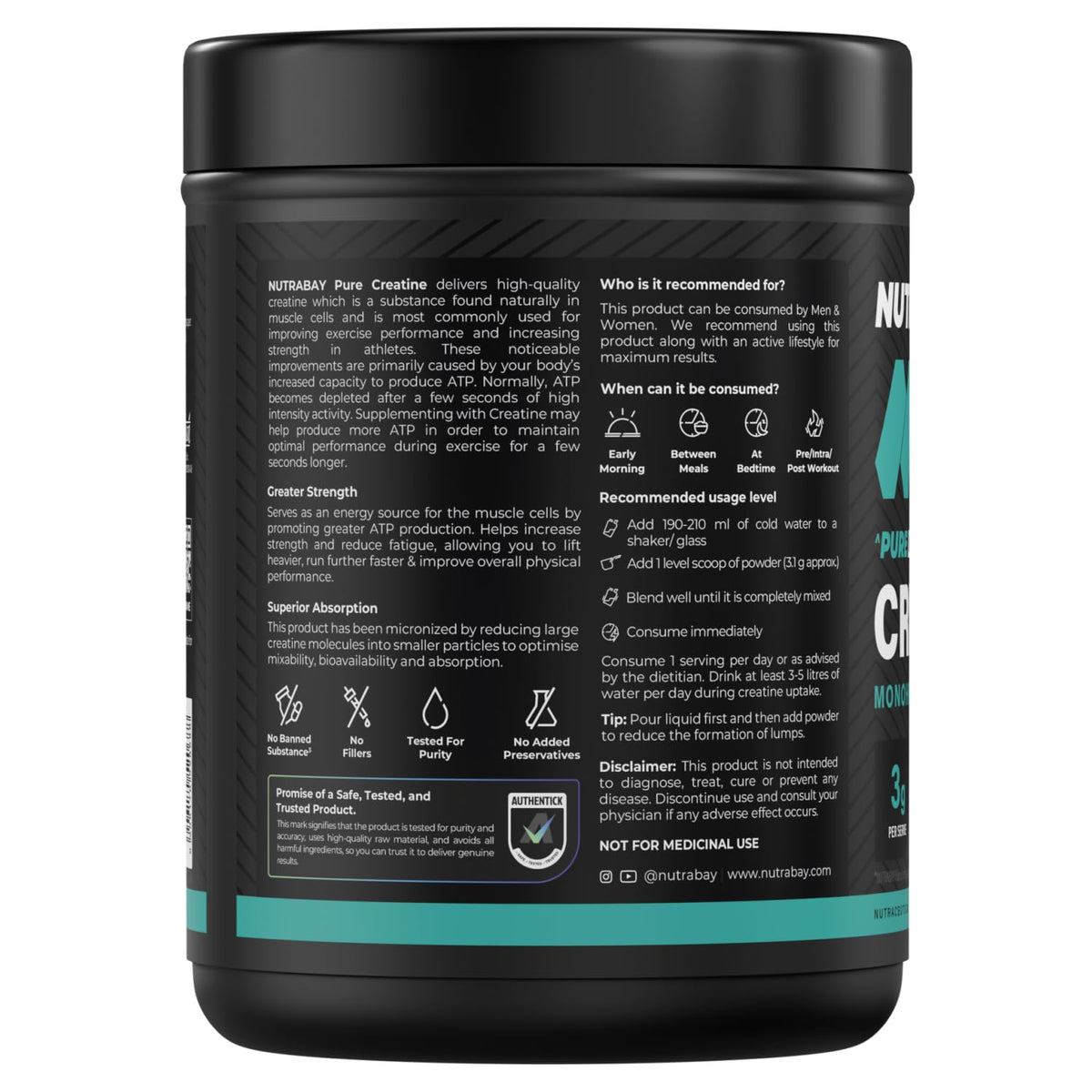 NUTRABAY PURE CREATINE MONOHYDRATE MICRONIZED 400 GM UNFLAVOURED