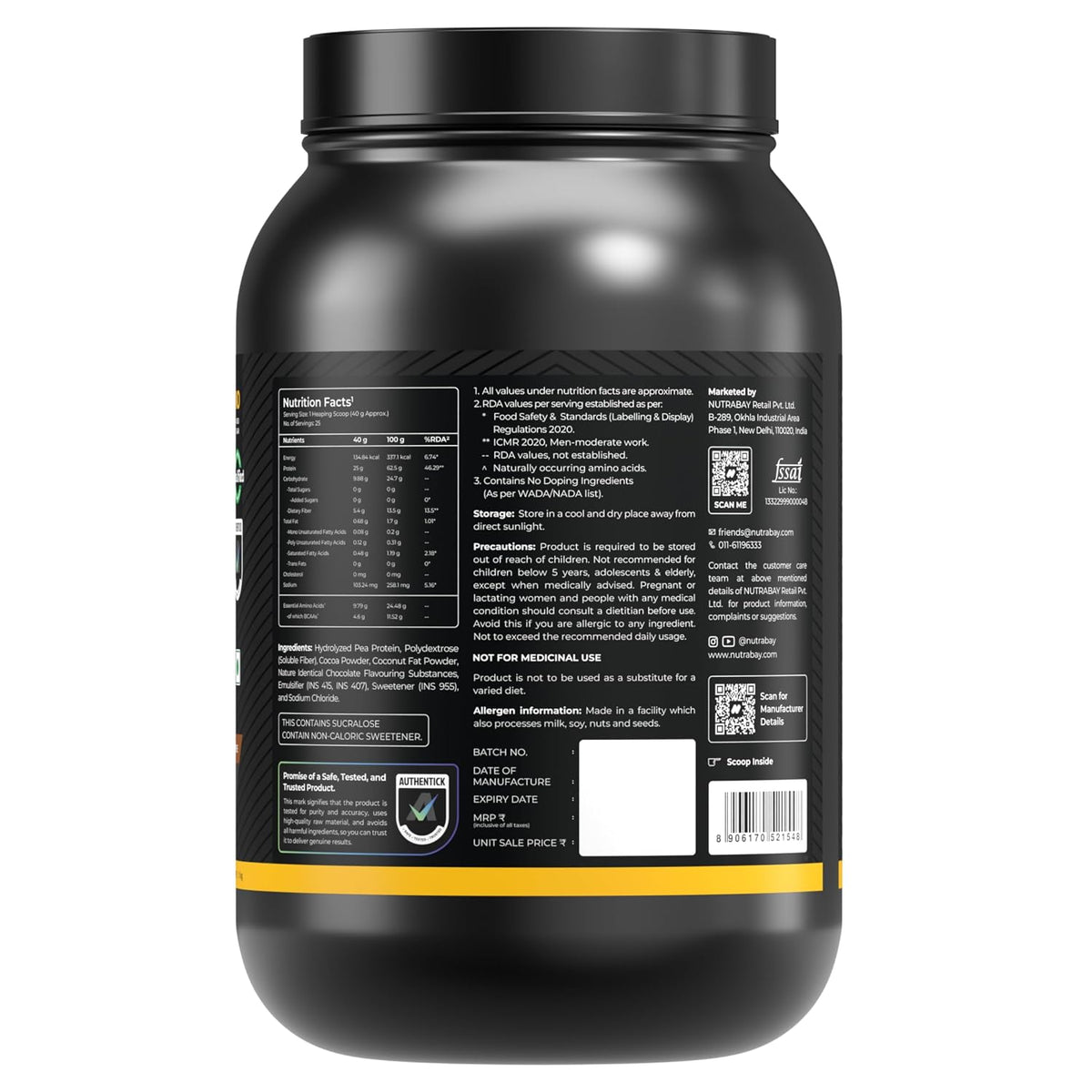 NUTRABAY GOLD HYDROLYZED PEA PROTEIN 1 KG RICH CHOCOLATE CREME