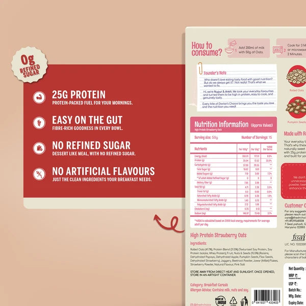 DOCTOR`S CHOICE PROTEIN OATS 750 GM STRAWBERRY