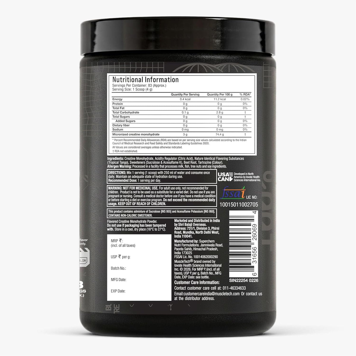 MUSCLETECH CREATINE MONOHYDRATE  315 GM TROPICAL TANGO