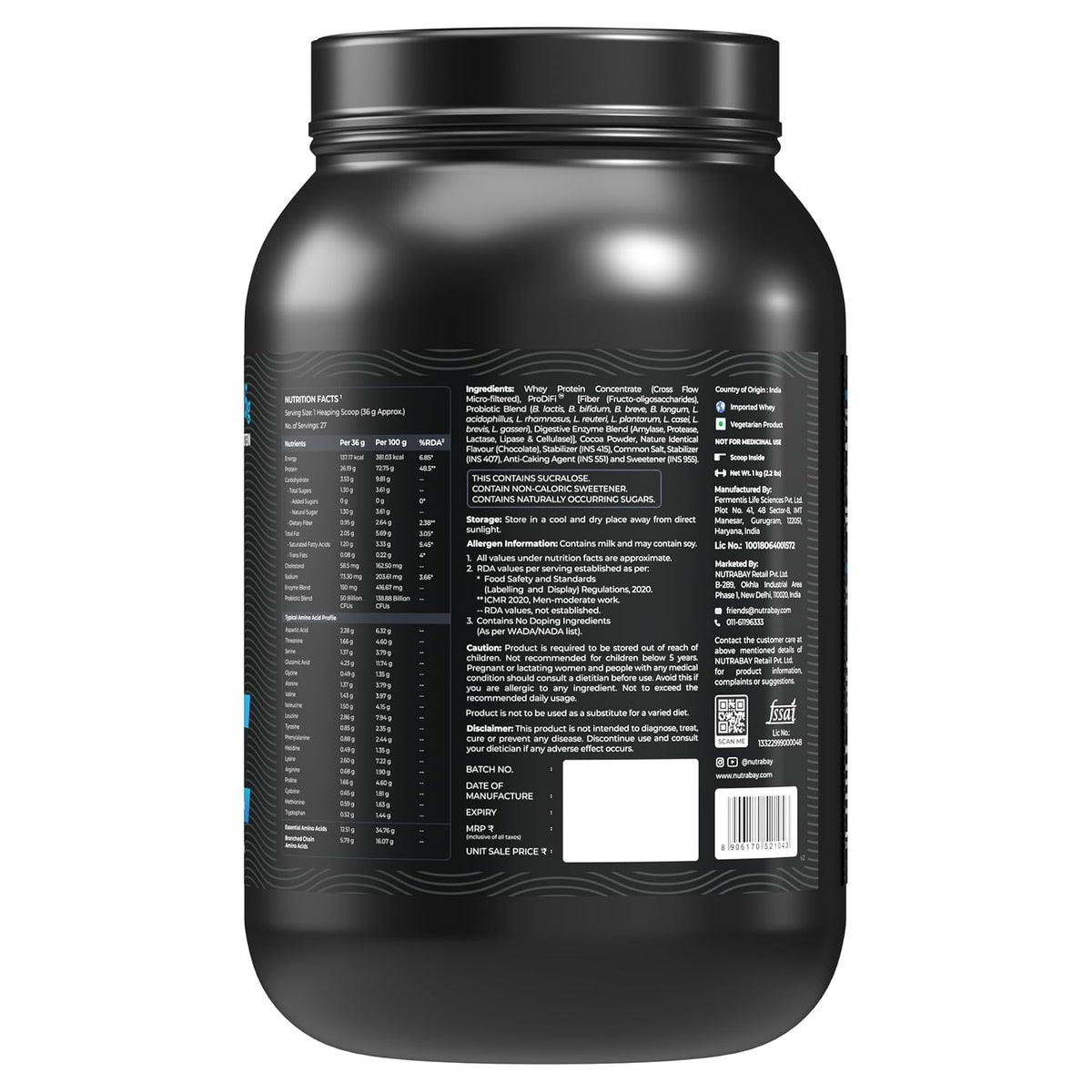 NUTRABAY BIOABSORB WHEY PROTEIN 1 KG MILK CHOCOLATE