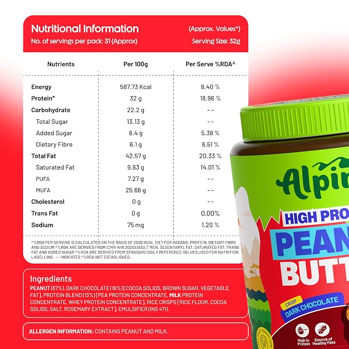 ALPINO HIGH PROTEIN PEANUT BUTTER 1 KG DARK CHOCOLATE CRISP