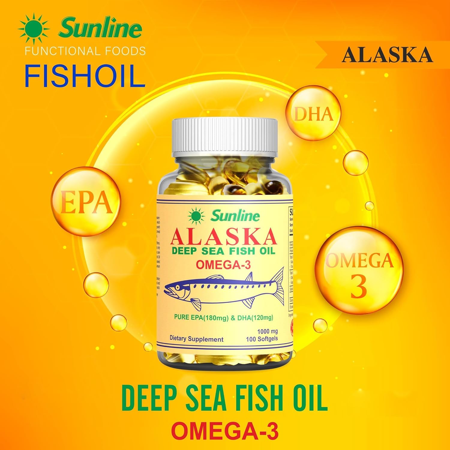 Sunline Alaska Fish Oil Omega 3 100 Softgels 1000 Mg