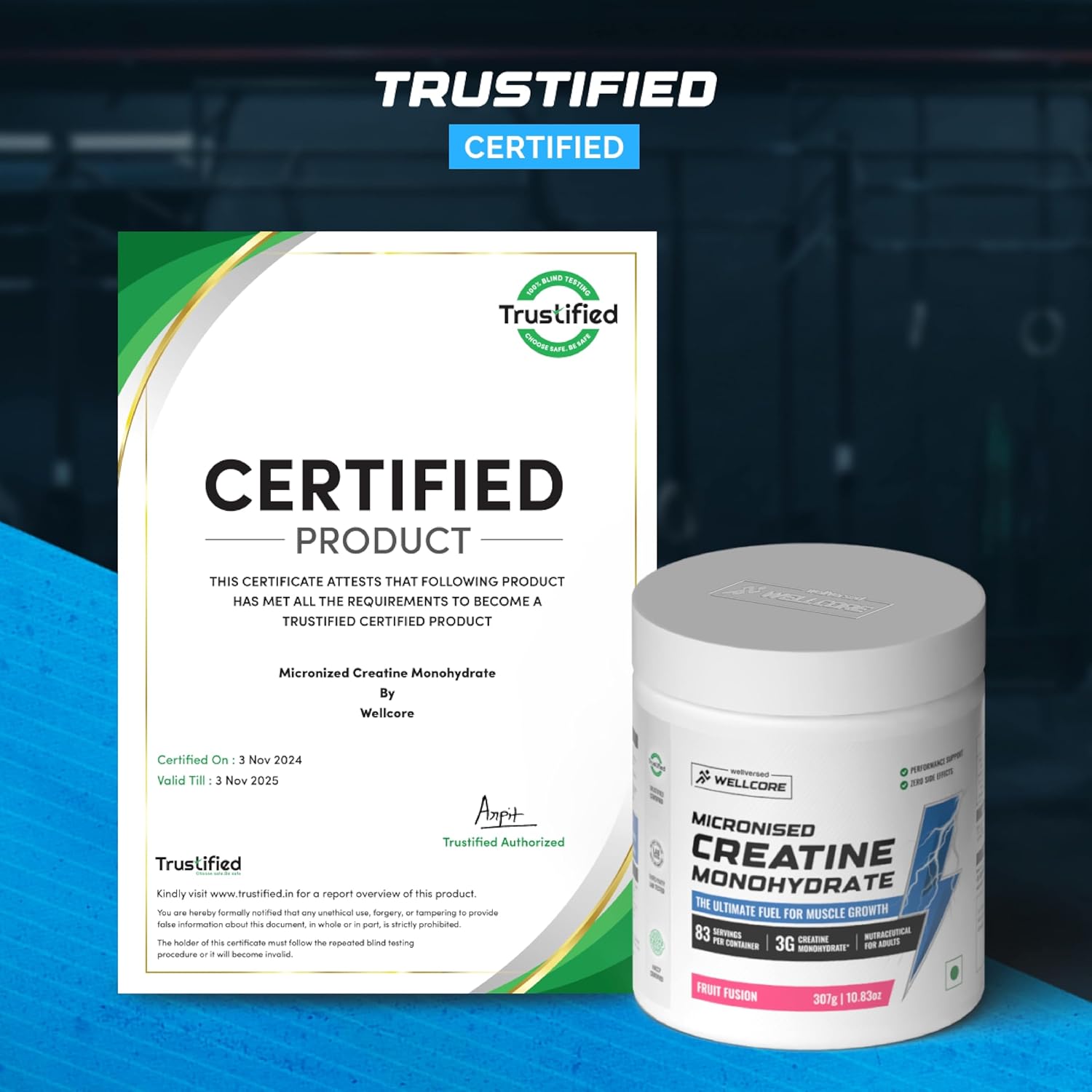 Wellcore - Pure Micronised Creatine Monohydrate Powder|(307 G,83 Servings)|Fruit Fusion|Rapid Absorption|Enhanced Muscle Strength & Power|Fast Recovery|Increased Muscle Mass
