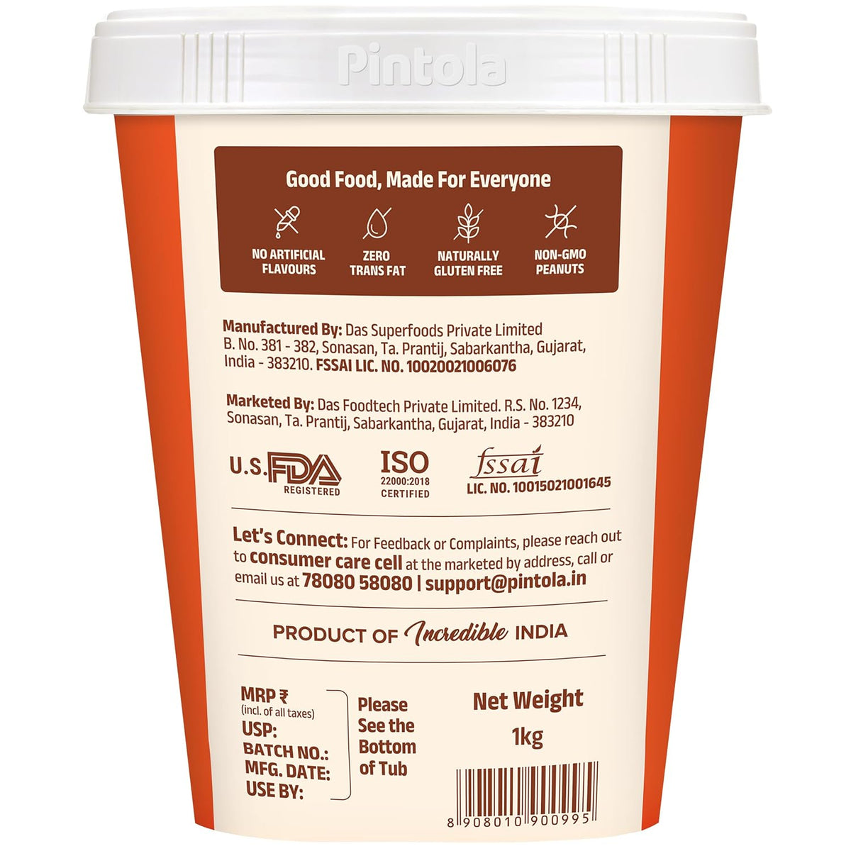 PINTOLA HIGH PROTEIN PEANUT BUTTER 1 KG DARK CHOCOLATE CRUNCHY
