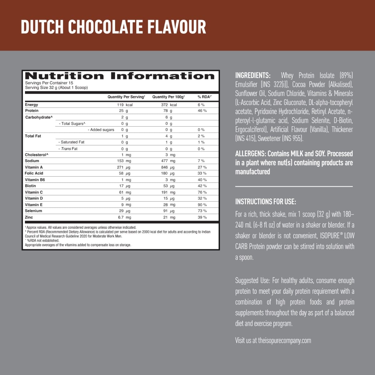 Isopure Low Carb Protein 500 Gm Dutch Chocolate