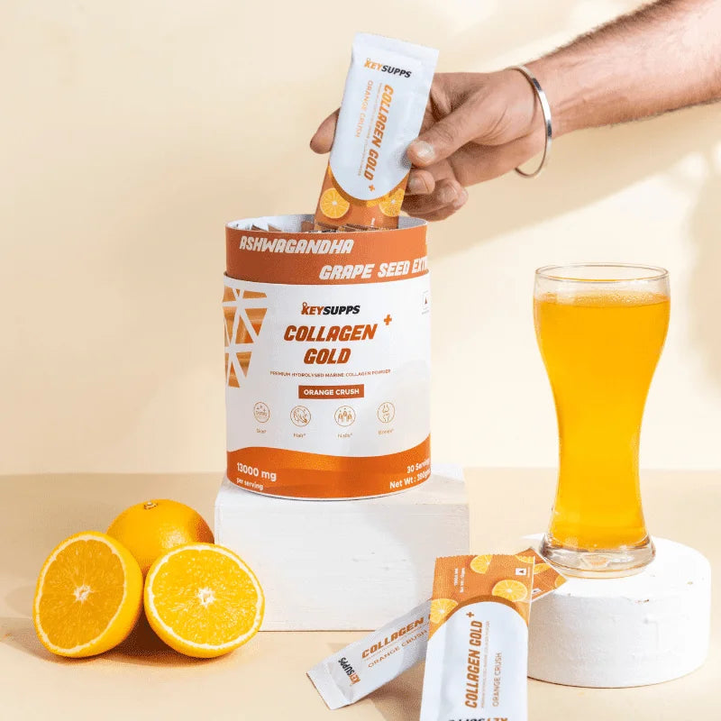 KEYSUPPS COLLAGEN+ GOLD 390 GM ORANGE CRUSH
