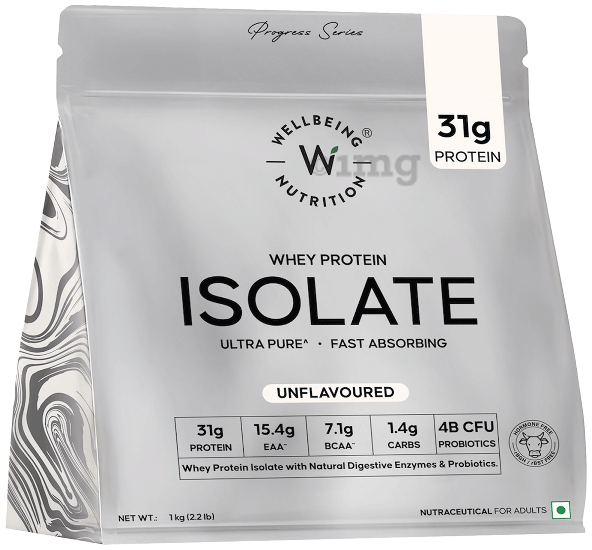 Wellbeing Nutrition 100% Whey Protein Isolate 1 Kg Unflavoured - front