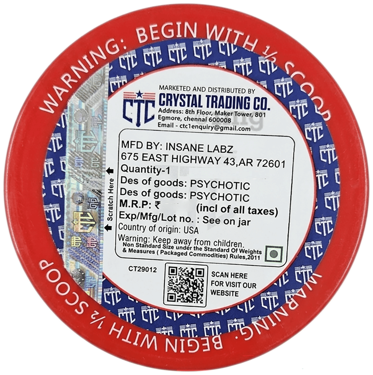 Insane Labz Psychotic Pre-Workout 214 Gm Watermelon