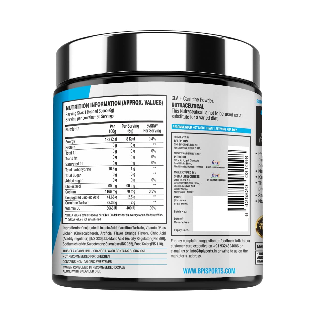 Bpi Sports Cla Carnitine 300G Orange image 1
