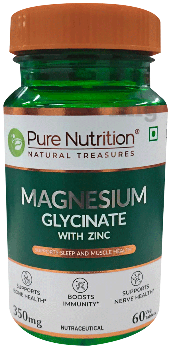 Pure Nutrition Magnesium Glycinate With Zinc 350 Mg 60 Veg Tablets - front