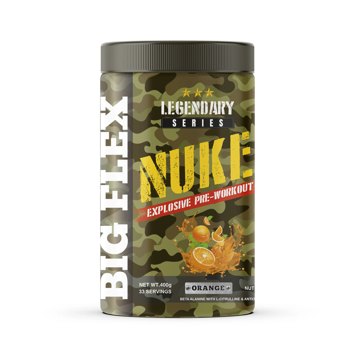 Big Flex Legendary Series Nuke Explosuve Pre-Workout 400 Gm Orange - front