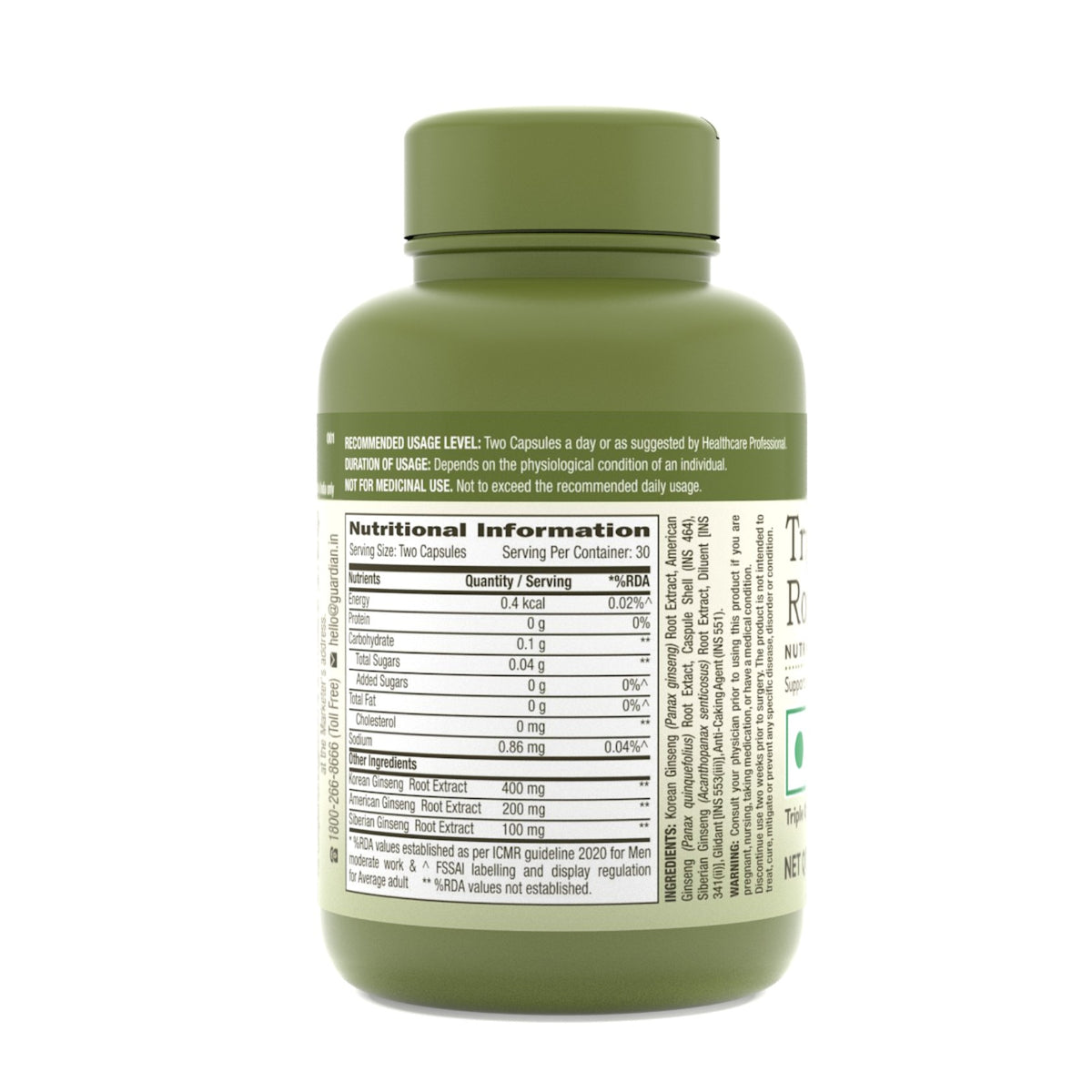 GNC Herbal Plus Triple Ginseng Root 60 Capsules