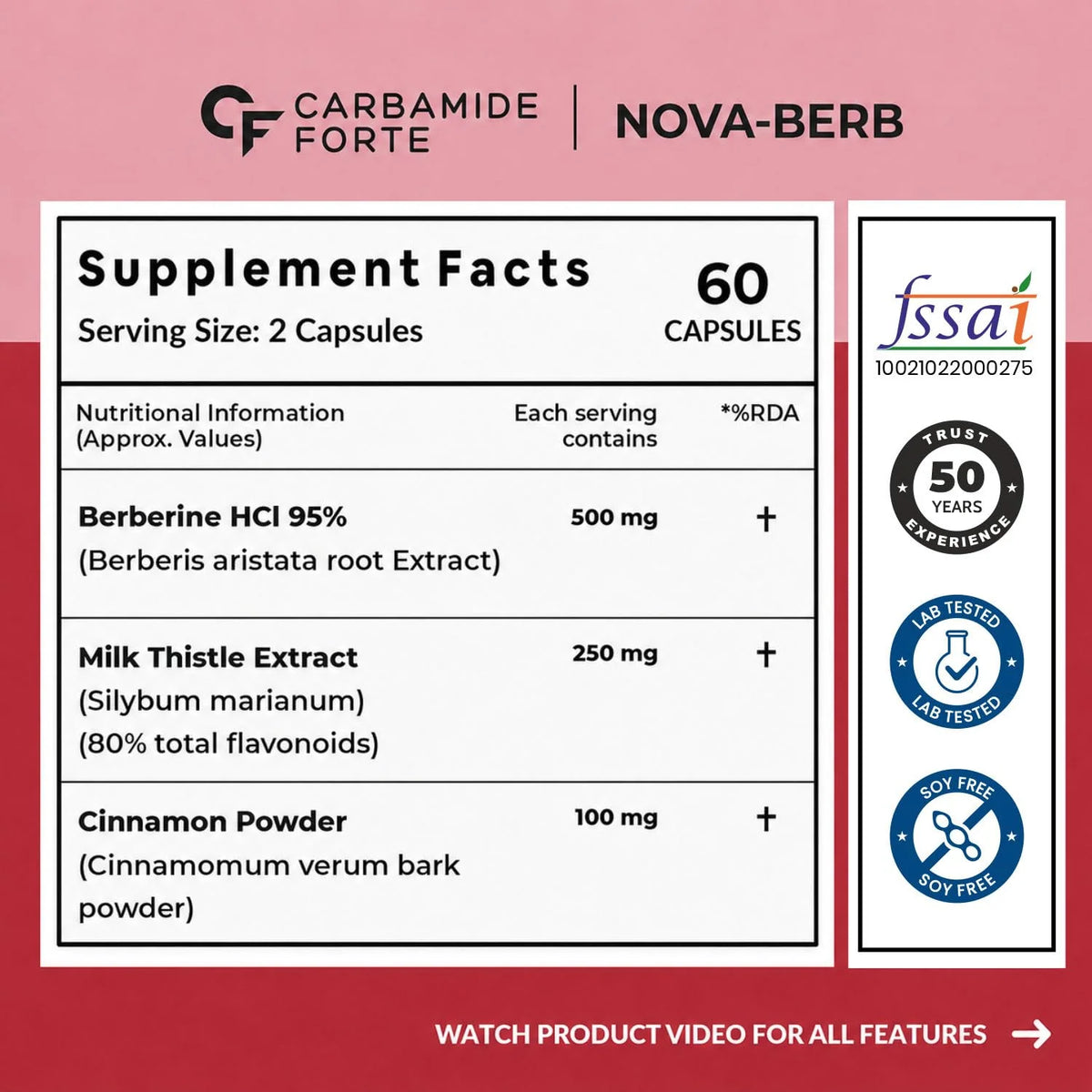 Carbamide Forte Nova Berberine 60 Capsules