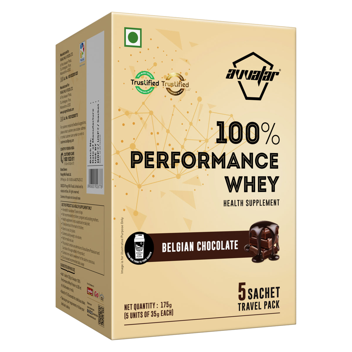 Avvatar 100% Performance Whey 35 Gm Travel Pack Belgian Chocolate - front