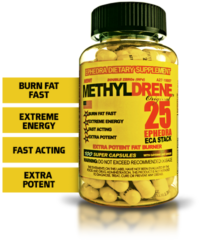 Cloma Pharma Methyldrene Original 25 Ephedra Eca Stack 100 Capsules - front