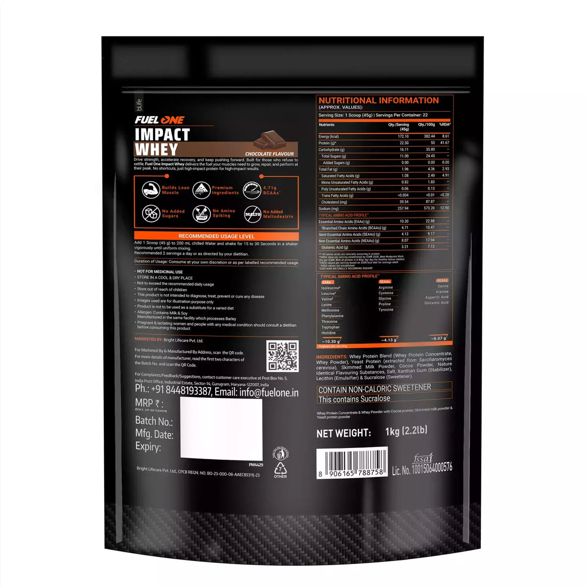 Fuel One Impact Whey Protein 1 Kg Chocolate - front