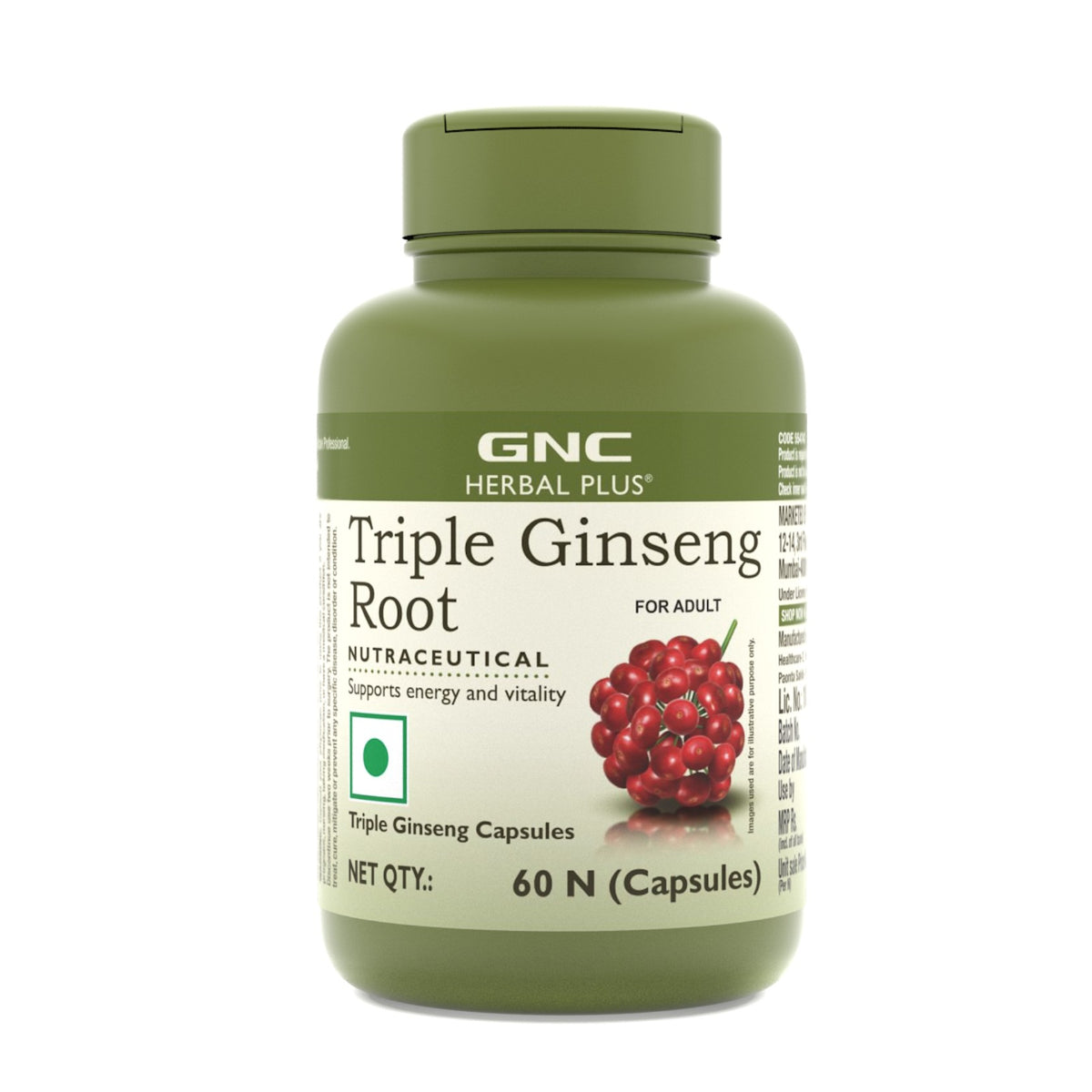 GNC Herbal Plus Triple Ginseng Root 60 Capsules - front