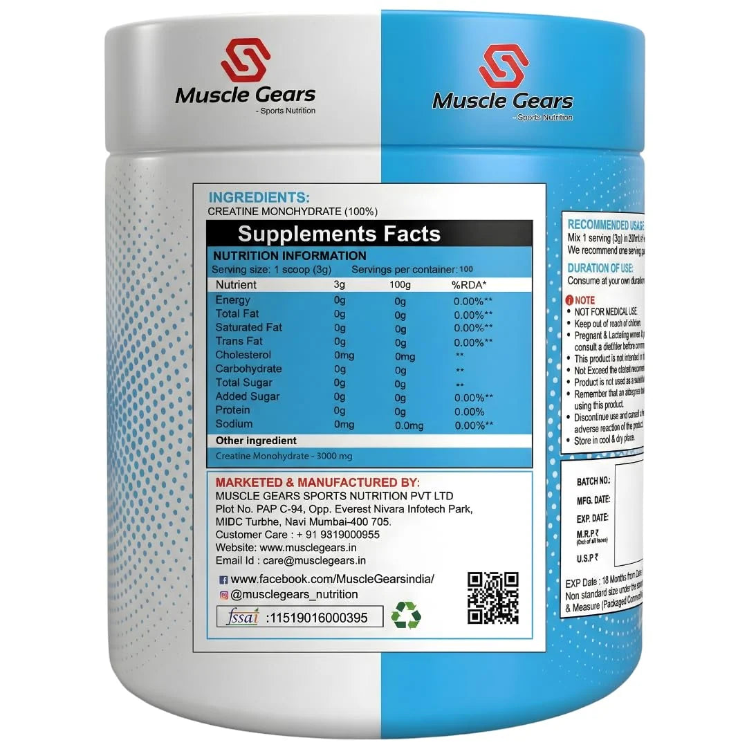 Muscle Gears Creatine Monohydrate 200 Gm Unflavoured - front