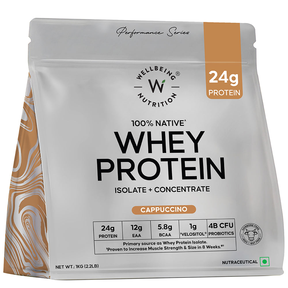 WELLBEING NUTRITION 100% NATIVE WHEY PROTEIN ISOLATE + CONCENTRATE 1 KG CAPPUCCINO