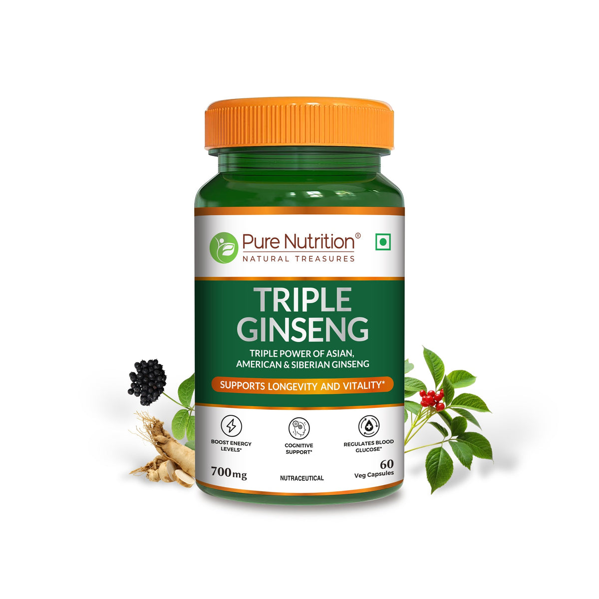 PURE NUTRITION TRIPLE GINSENG 700 MG 60 VEG CAPSULES