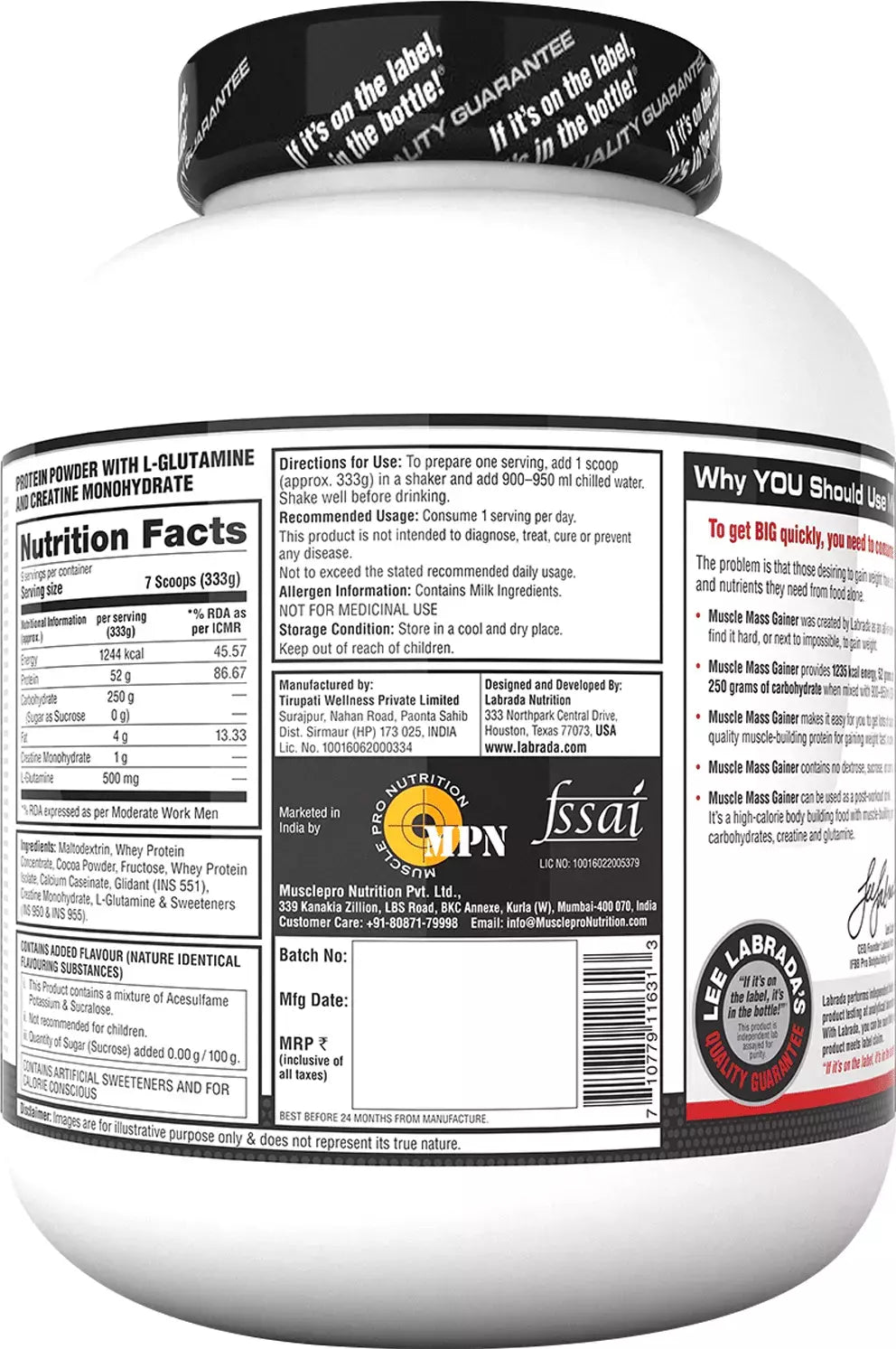 Labrada Muscle Mass Gainer 3 Kg Chocolate