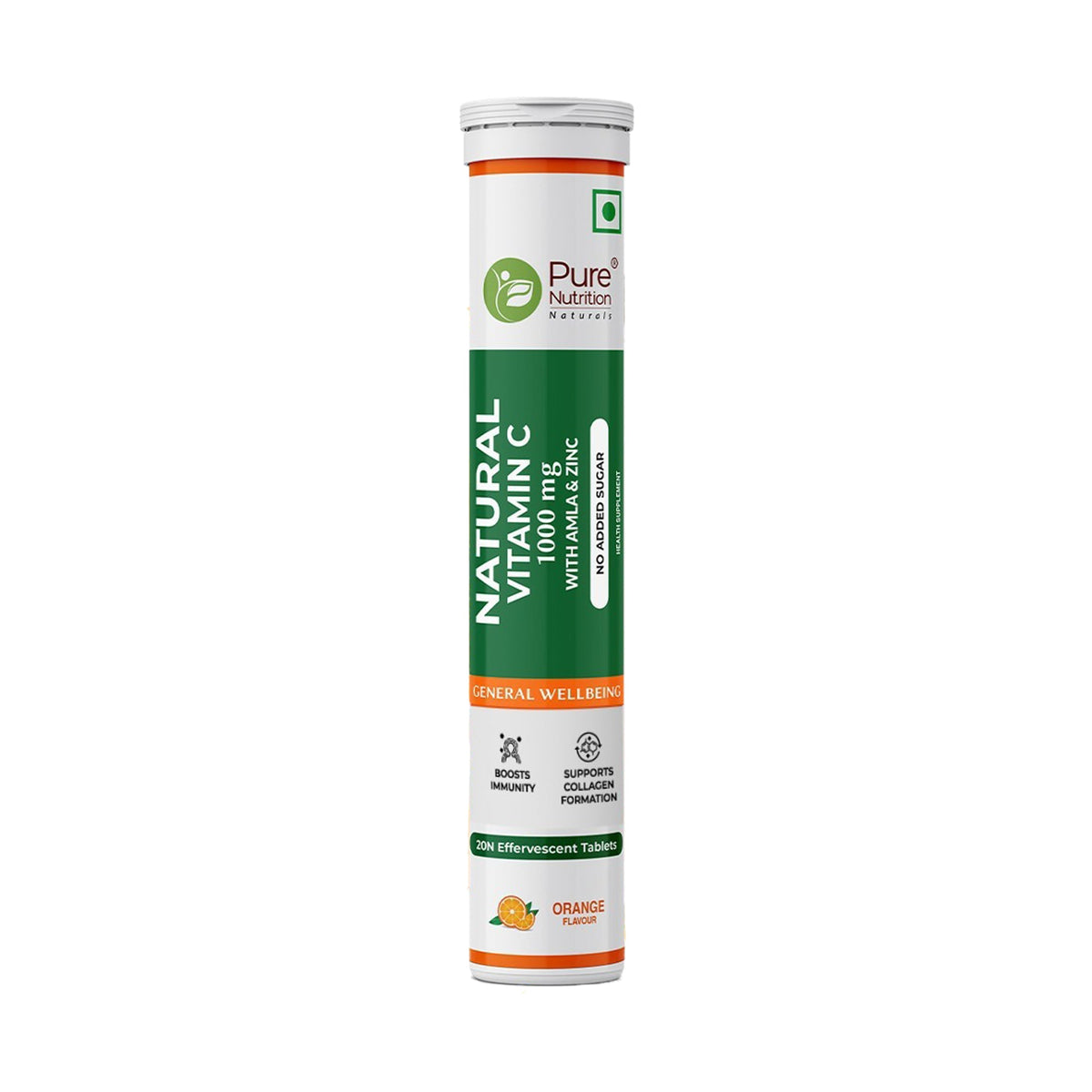 PURE NUTRITION NATURAL VITAMIN C WITH AMLA & ZINC 20 TABLETS ORANGE