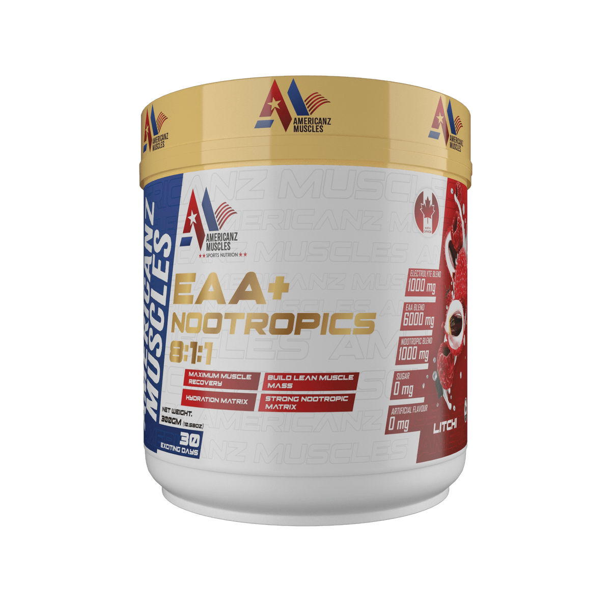 Americanz Muscles Eaa+Nootropics 8:1:1 300 Gm Lychee
