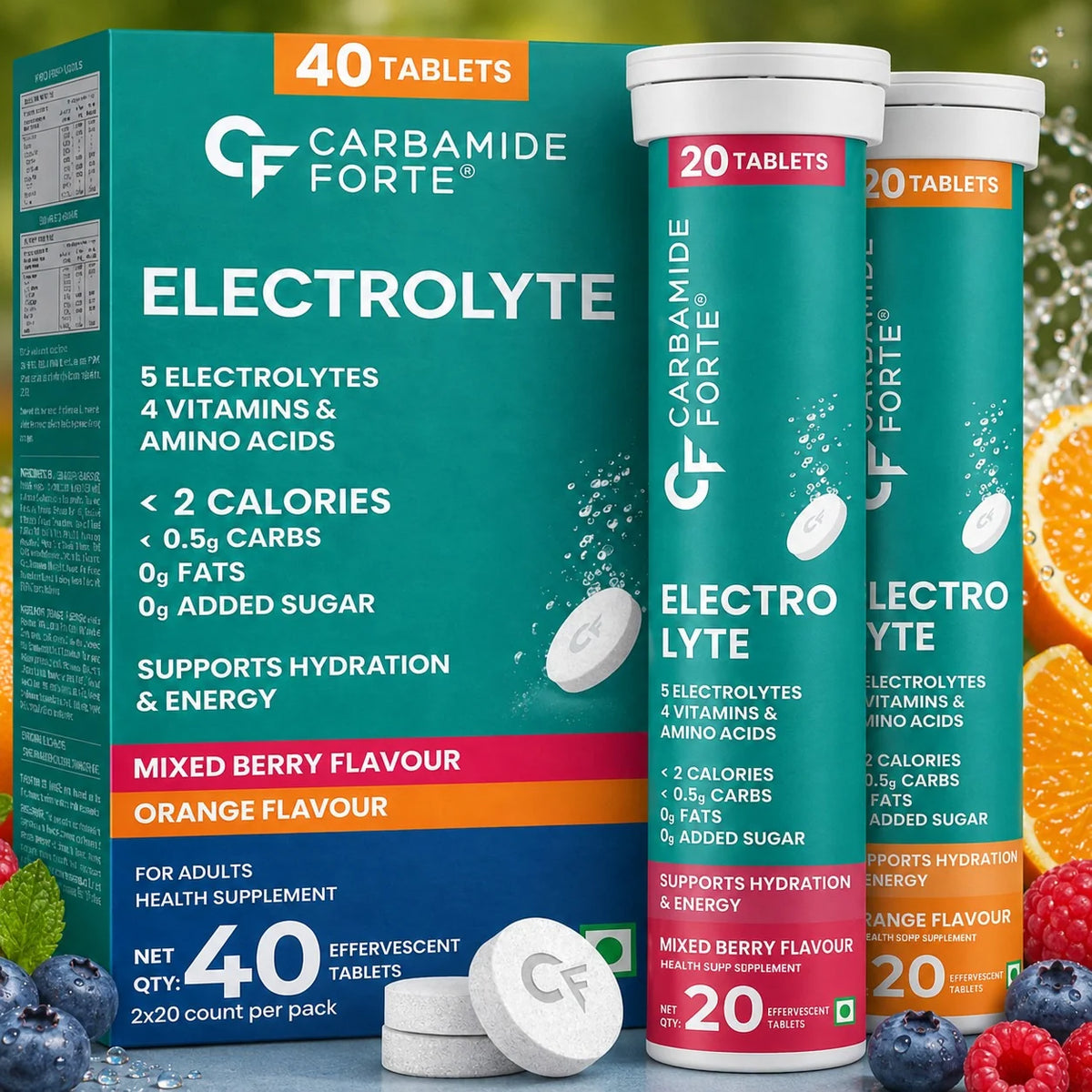 Carbamide Forte Electrolyte 40 Tablets Mixed Berry And Orange - front