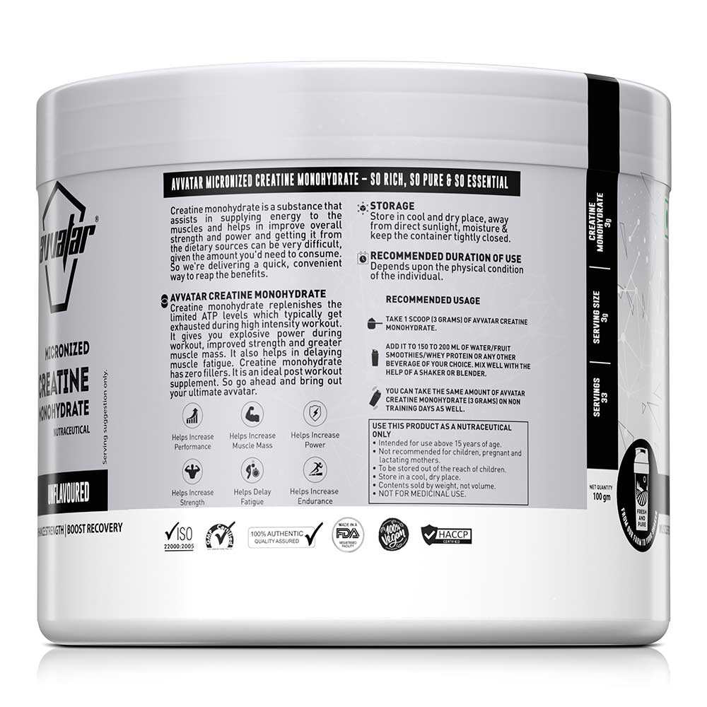 Avvatar Micronized Creatine Monohydrate 100 Gm Unflavoured