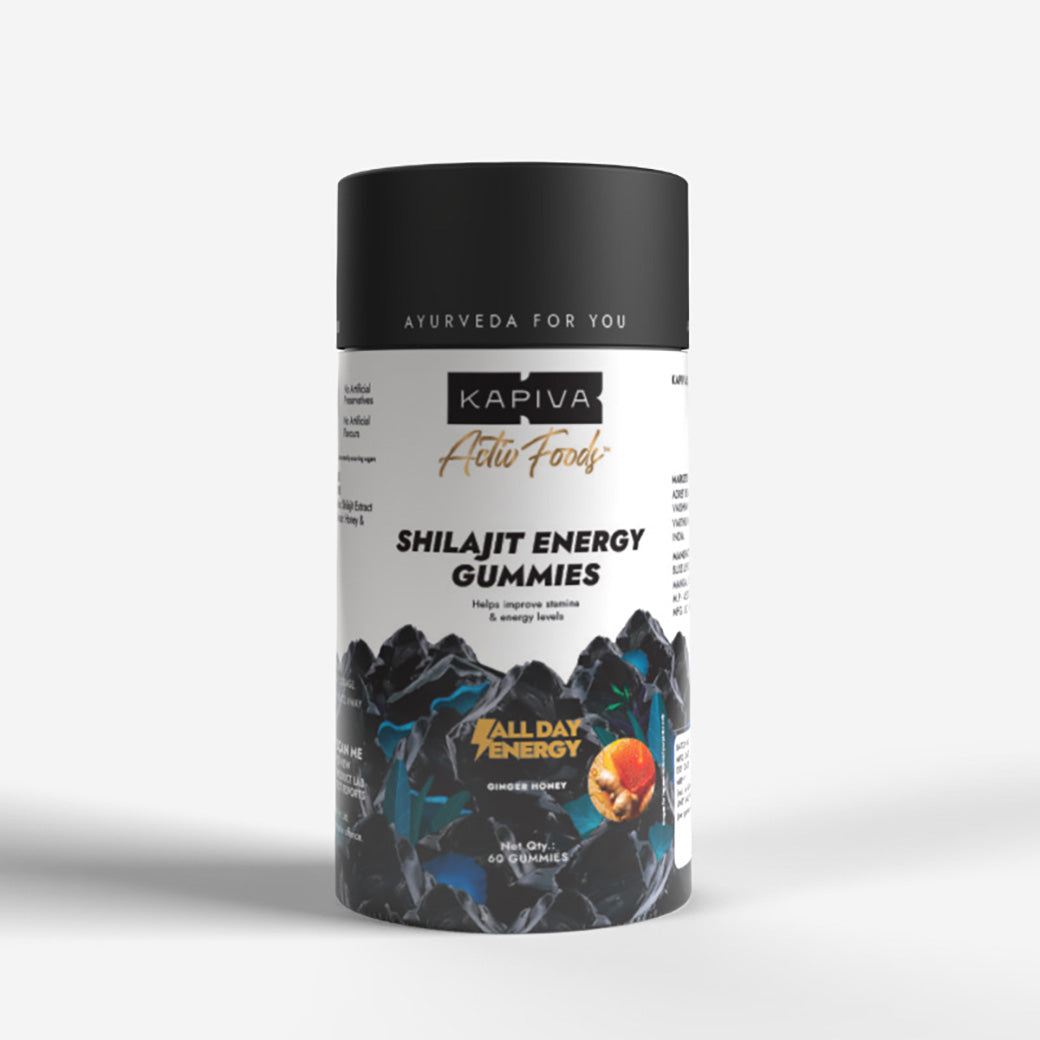 Kapiva Shilajit Energy 60 Gummies Ginger Honey - front