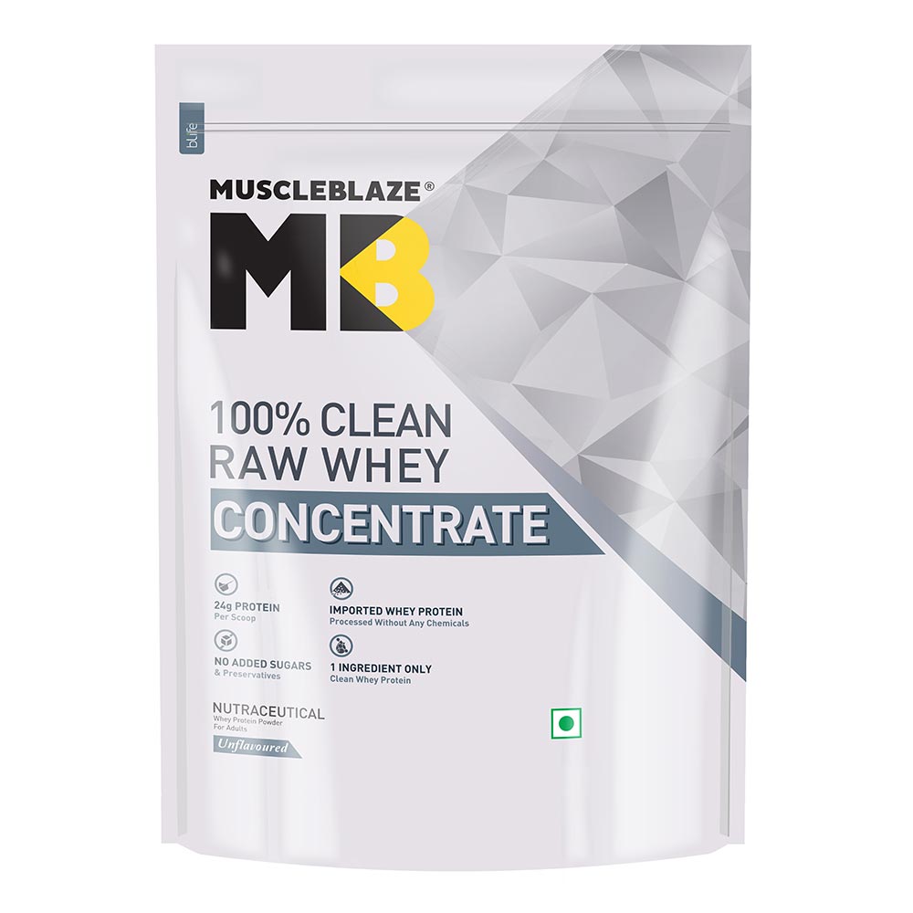 Muscleblaze 100% Clean Raw Whey Concentrate 1 Kg Unflavour - front
