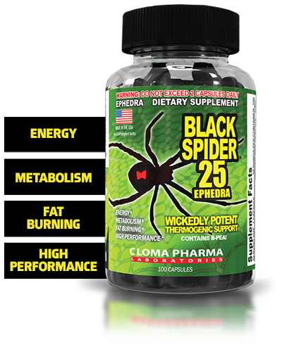 Cloma Pharma Black Spider 25 Ephedra 100 Capsules - front