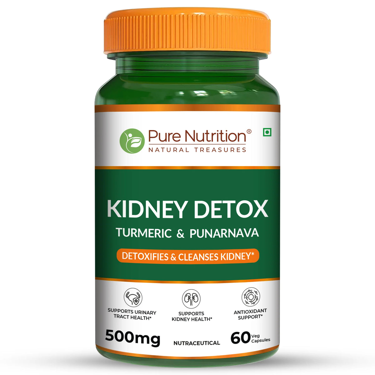 Pure Nutrition Kidney Detox Turmeric & Vitamin C 500 Mg 60 Veg Capsules - front