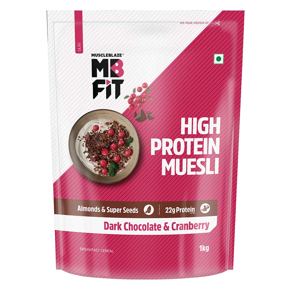Muscleblaze High Protein Muesli 1 Kg Dark Chocolate & Cranberry - front