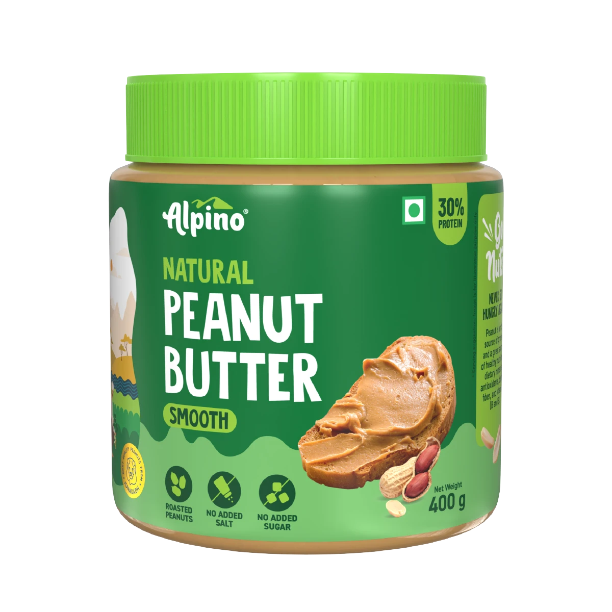 ALPINO NATURAL PEANUT BUTTER 400 GM SMOOTH