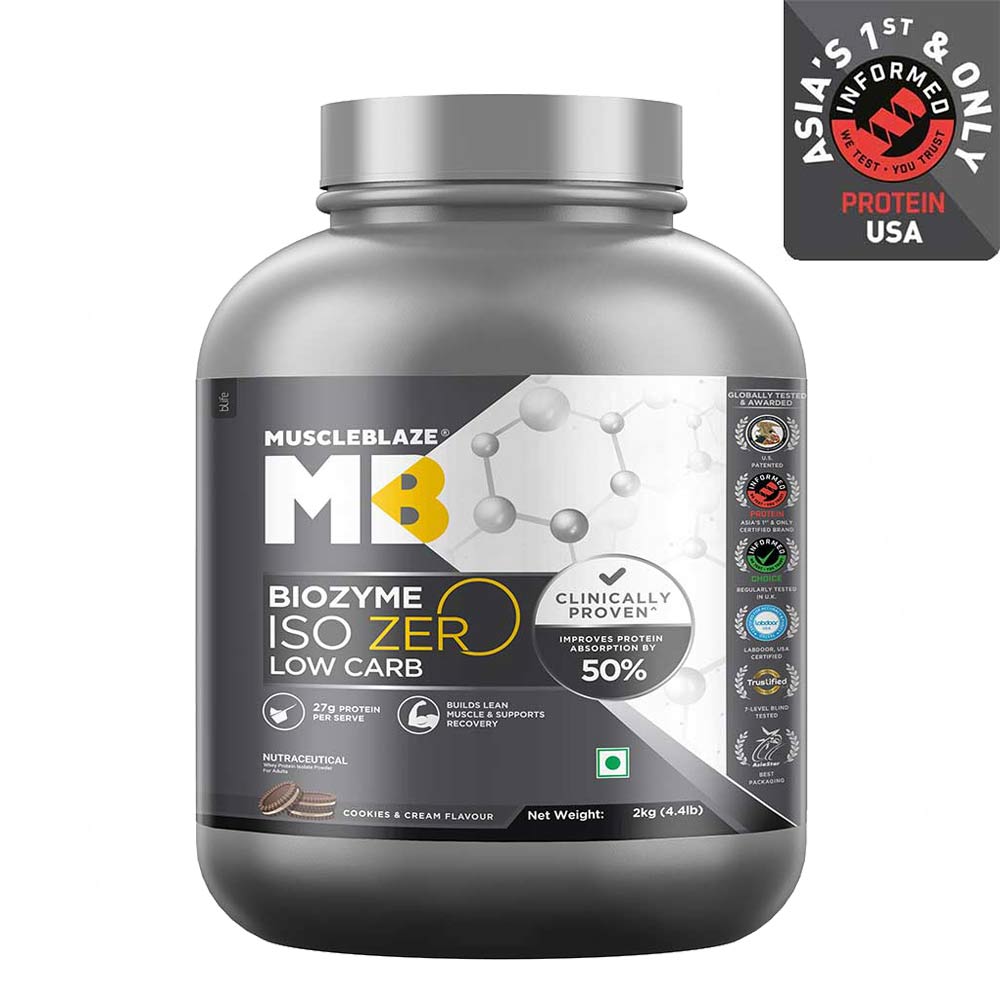 Muscleblaze Biozyme Iso Zero Low Carb 2 Kg Cookies & Cream - front