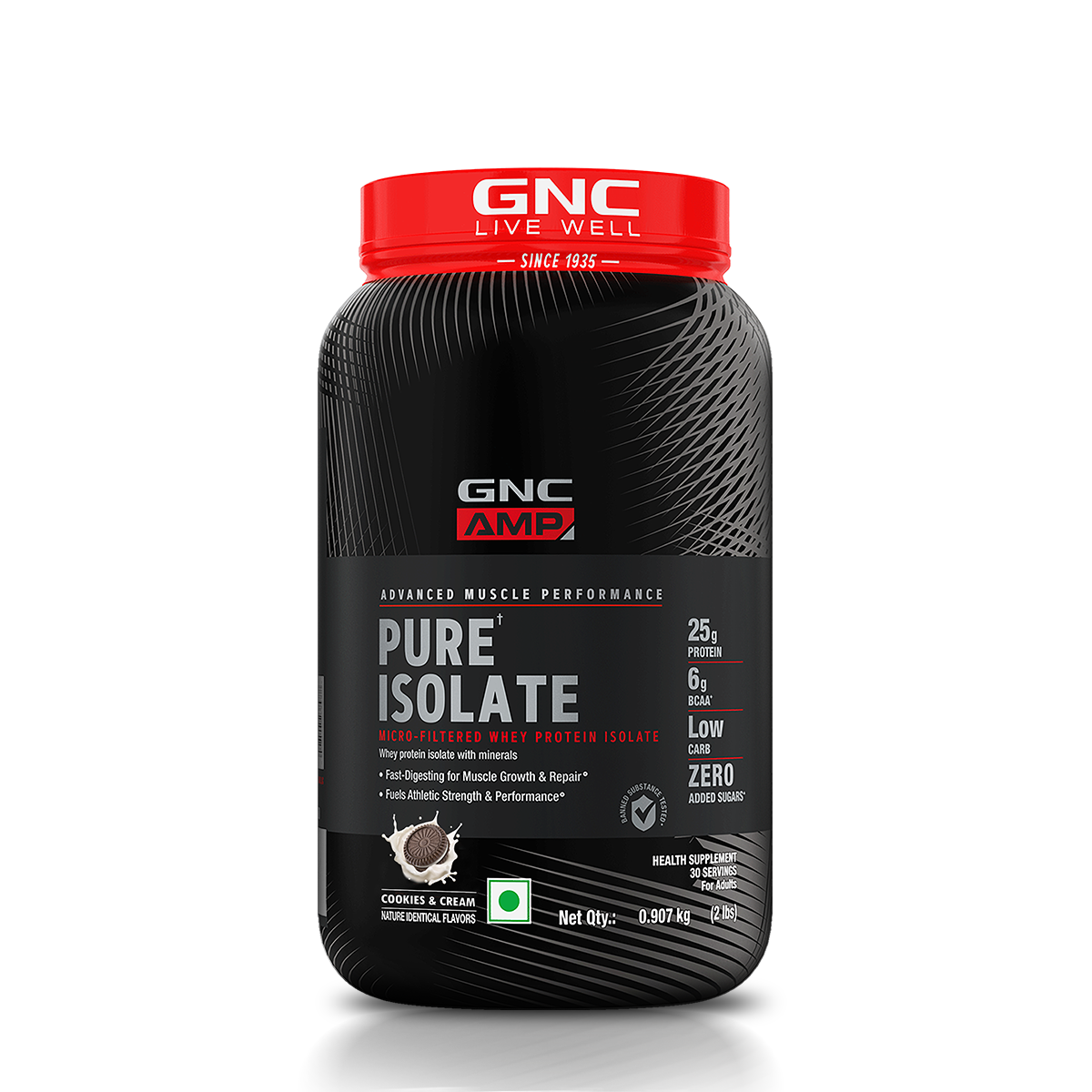 GNC AMP PURE ISOLATE LOW CARB 907 GM COOKIES & CREAM