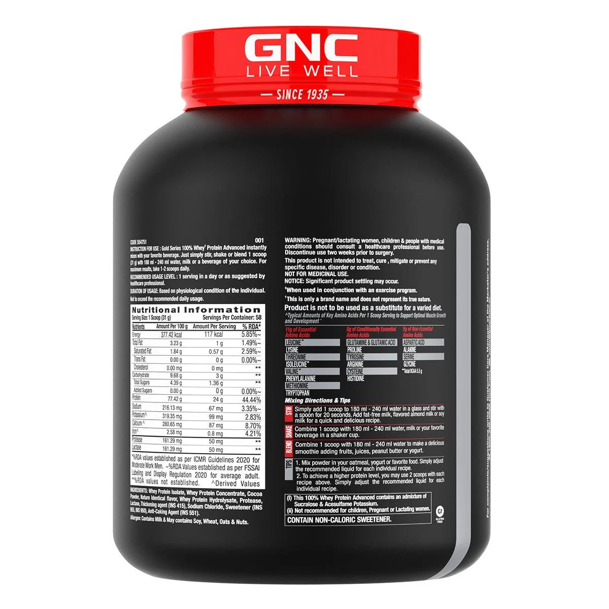 GNC AMP 100% WHEY PROTEIN ADVANCED 1.81 KG DOUBLE RICH CHOCOLATE